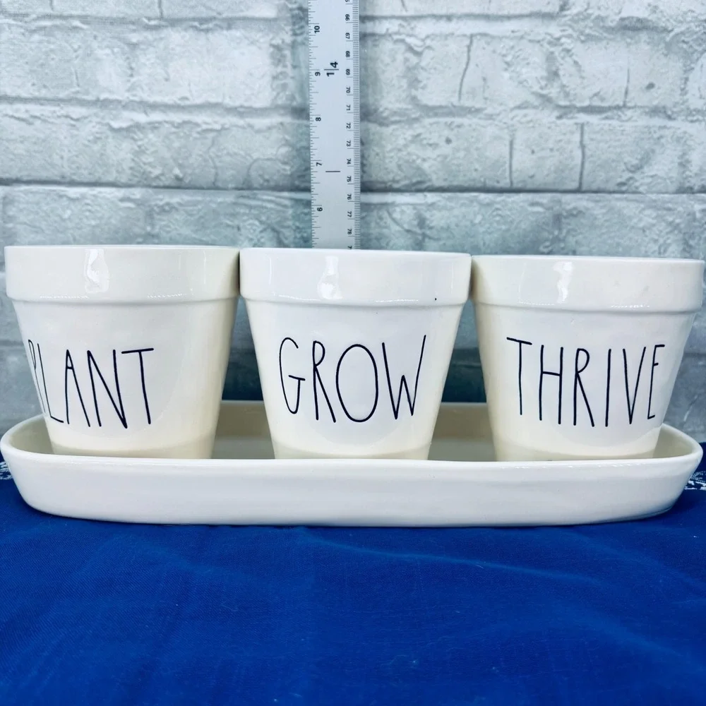 Rae Dunn 4 Piece Flower Planter Plant Grow Thrive